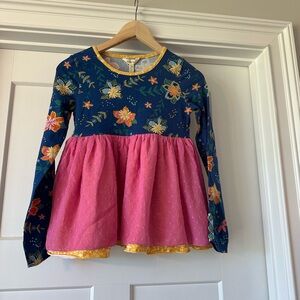 Matilda Jane Navy Floral Top with Pink Peplum & Gold Trim